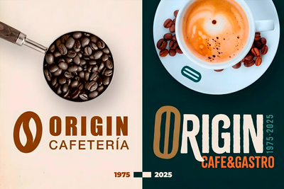 Detalle del antes y despu�s de la identidad visual de Origin Caf� & Gastro