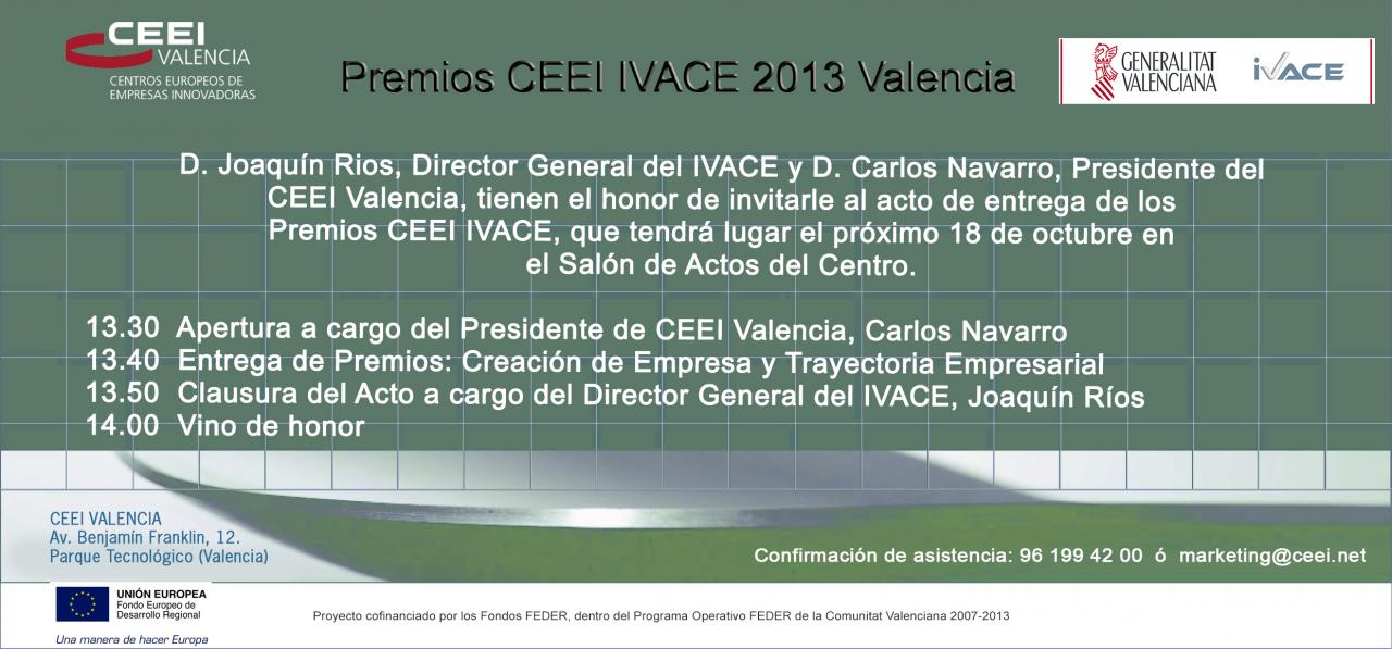 Invitación Entrega Premios CEEI IVACE 2013 Valencia