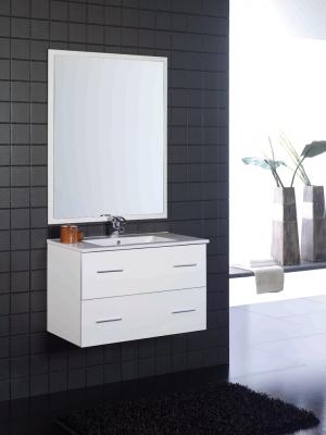 Mueble de baño blanco brillo - 2 cajones - Suspendido. Incluye Lavabo (Ref: queen208bl)