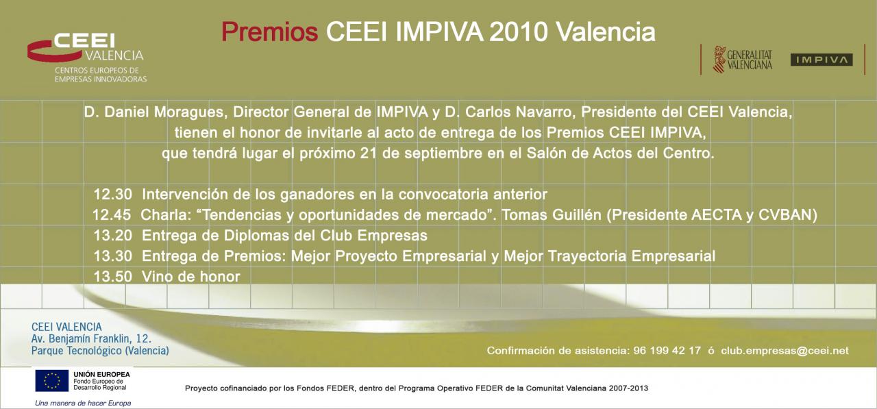 Invitación y Programa del Acto de Entrega de los Premios CEEI-IMPIVA 2010